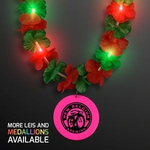 Christmas Hawaiian LED lei with Pink Medallion - Domestic Print