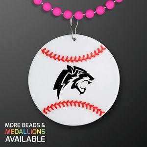 Baseball Medallion with Pink Beaded Necklace (Non Light Up) - Domestic Print