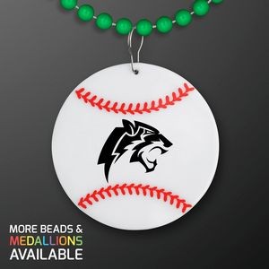 Baseball Medallion with Green Beaded Necklace (Non Light Up) - Domestic Print
