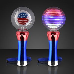 Light Up Spinning American Flag Wand - BLANK