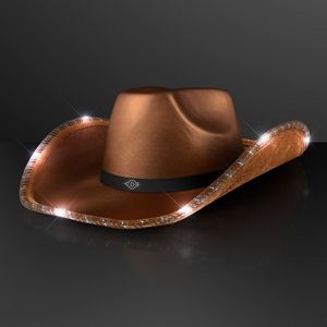 Brown Shimmer Light Up Shiny Cowboy Hat with Black Band - Domestic Print
