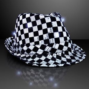 Checkered Sequin Fedora Hat w/ Flashing Lights - BLANK
