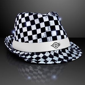 Custom Checkered Fedora Hat w/ White Bands - Domestic Print