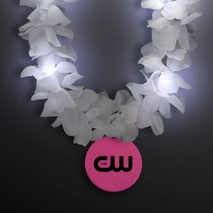 Light Up White Flower Lei with Pink Medallion - Domestic Print