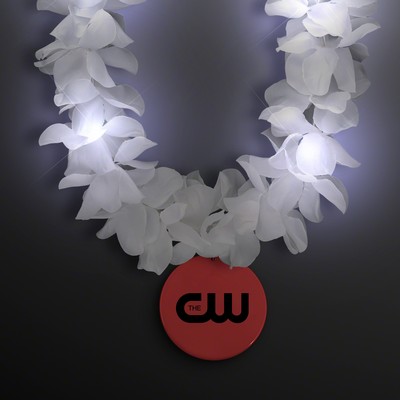 Light Up White Flower Lei with Red Medallion - Domestic Print