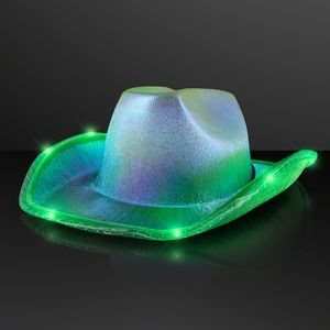Light Up Iridescent Green Space Cowgirl Hat - BLANK