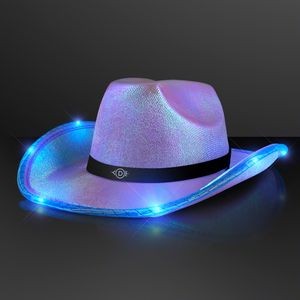 Purple Blue Light Up Iridescent Space Cowgirl Hat w/ Black Band - Domestic Print
