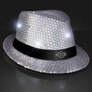 Custom Shiny Silver Fedora Sequin Hats With Flashing Lights - Domestic Print