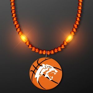 Orange LED Bead Necklace with Basketball Medallion - Domestic Imprint
