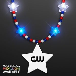 Red White & Blue Light Up Star Beads with Star Medallion - Domestic Print