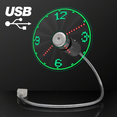 USB Powered LED Light Clock Desk Fan - BLANK