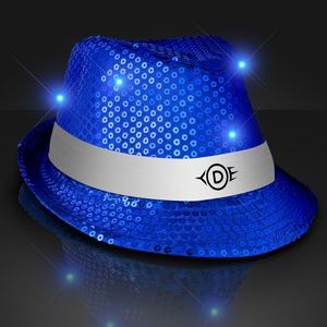 Custom Shiny Blue Fedora Hat w/ White Bands - Domestic Print