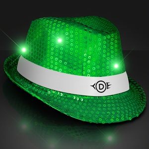 Custom Green Fedora Hat w/ White Bands - Domestic Print