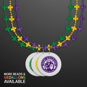 Fleur de Lis Beads for Mardi Gras with White Medallion - Domestic Print