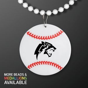 Baseball Medallion with White Beaded Necklace (Non Light Up) - Domestic Print