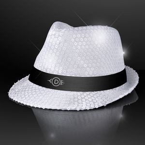 Custom Shiny White Fedora Hat w/ Flashing Lights - Domestic Print