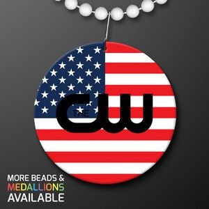 USA Flag Medallion with Beaded Necklace (Non Light Up) - Domestic Print