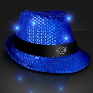 Custom Shiny Blue Fedora Hat w/ Flashing Lights - Domestic Print