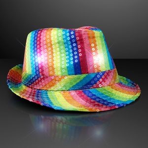 Sequin Rainbow Flashing Fedora Hat - BLANK