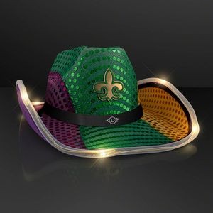Light Up Mardi Gras Cowboy Hat with Black Band - Domestic Print