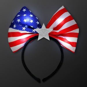 Light Up USA Flag Bow Headband - BLANK