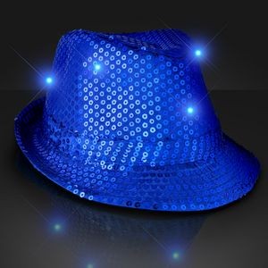 Shiny Blue Fedora Hat w/ Flashing Lights - BLANK
