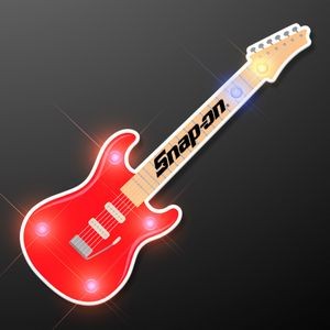 Red Guitar Flashing LED Light Pin - Domestic Print