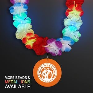 LED Rainbow Flower Lei Party Necklaces with Orange Medallion - Domestic Print
