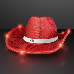 Red LED Sequin Cowboy Hat with White Band - Domestic Print