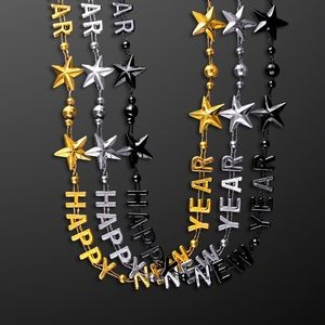 Happy New Year Party Beads in Black, Silver & Gold - BLANK
