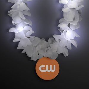 Light Up White Flower Lei with Orange Medallion - Domestic Print