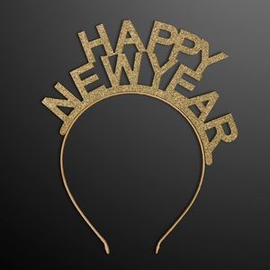 Gold Happy New Year Headbands, NON-Light Up - BLANK