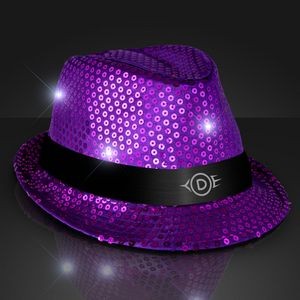 Custom Shiny Purple Fedora Sequin Hats w/ Flashing Lights - Domestic Print