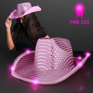 Pink Sequin Cowboy Hats w/Pink LED Brim - BLANK