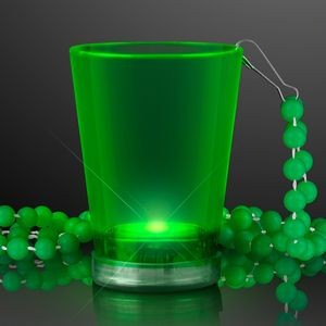 1.5 Oz. Light Up Green Shot Glass w/ Bead Necklace - BLANK