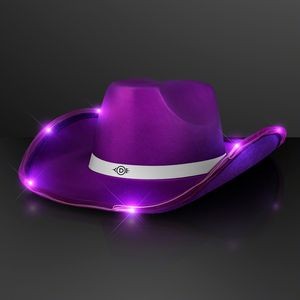 Shiny Light Up Purple Cowboy Hat w/ White Band - Domestic Print