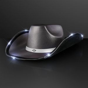 Light Up Dark Silver Cowboy Hat with White Band - Domestic Print