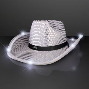 Silver Sequin Cowboy Hat with Black Band - Domestic Print