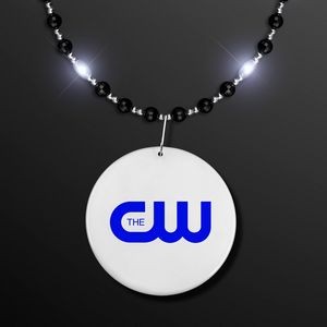 Black Tie Light Beads - White LEDs, Black & Silver Bead Detail - Domestic Print