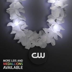 Light Up White Flower Lei with Black Medallion - Domestic Print