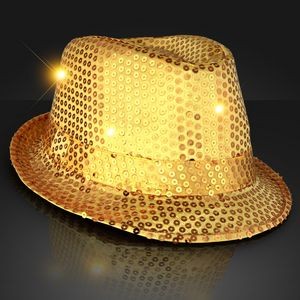Custom Shiny Gold Fedoras w/ Flashing Lights - BLANK