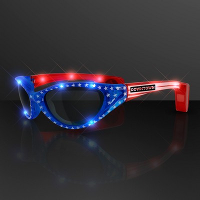 USA Stars & Flag Stripes LED Flashing Sunglasses - Domestic Imprint