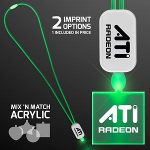 Green Light Up Lanyard Necklace with Acrylic Square Pendant - Domestic Imprint