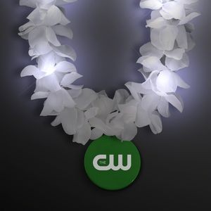 Light Up White Flower Lei with Green Medallion - Domestic Print