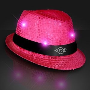 Custom Shiny Pink Fedora Hat w/ Flashing Lights - Domestic Print