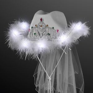 White Light Up Cowgirl Hat with Veil - BLANK