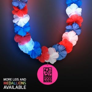 Red, White & Blue LED Hawaiian Lei with Custom Pink Medallion - Domestic Imprint