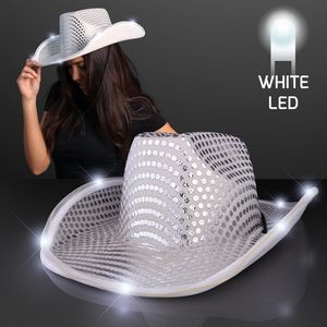 Silver Sequin Cowboy Hat w/White LED Brim - BLANK