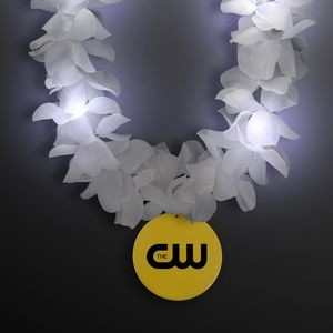 Light Up White Flower Lei with Yellow Medallion - Domestic Print