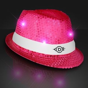 Custom Pink Fedora Hat w/ White Bands - Domestic Print